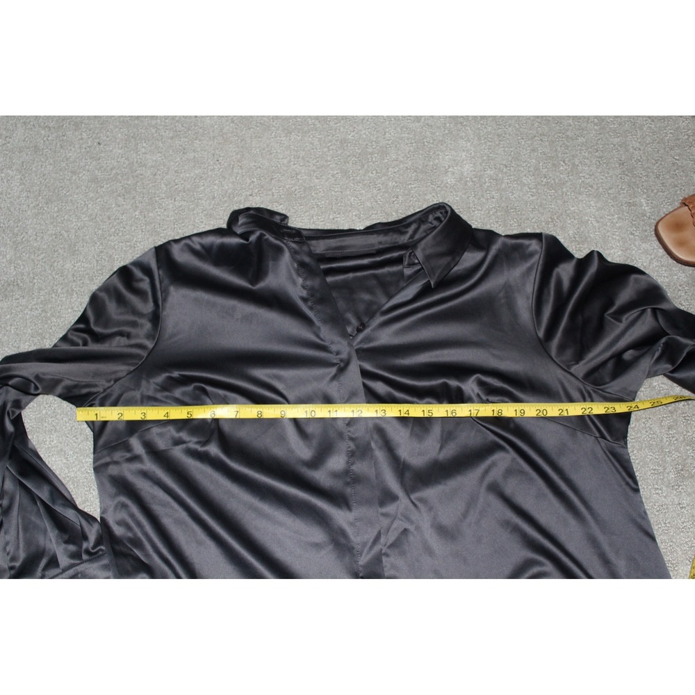 Lane Bryant‎ Black Satin Button Down Shirt Long Sleeve Stretch Blouse Size 14 - Picture 5 of 9